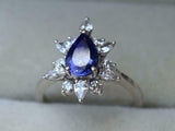 2.1ct Engagement Ring Pear Cut Blue Sapphire Halo Solitaire 14k WhiteGold Finish