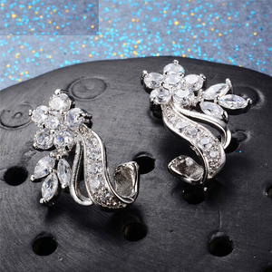 2.1ct Round Cut Diamond Unique Flower Design Drop Earrings 14k White Gold Finish