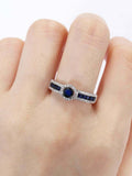 2ct Round Cut Blue Sapphire Halo Ring 14k White Gold Finish with Princess Accent