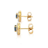 1.56ct Stud Earrings Oval Cut Blue Sapphire Halo Design 14k Yellow Gold Finish