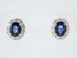 2.3ct Oval Cut Blue Sapphire Diamond Halo Stud Earrings 14k White Gold Finish