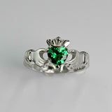 1ct Heart Cut Green Emerald Engagement Ring Claddagh Design 14k White Gold Over