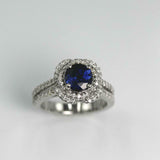 2ct Round Blue Sapphire Engagement Ring Diamond Halo Floral 14k White Gold Over