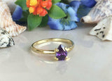 1ct Engagement Ring Pear Cut Purple Amethyst Solitaire 14k Yellow Gold Finish