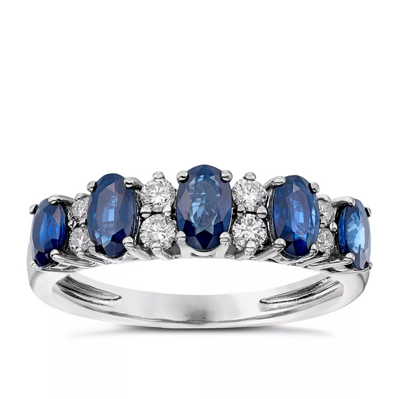 4Ct Oval Cut Blue Sapphire Diamond Stackable Wedding Band 14K White Gold Finish