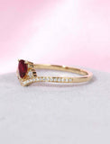 1ct Pear Cut Red Garnet Wedding Band V Shaped Petite Curved 14k Yellow Gold Over