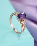 1.5ct Oval Purple Amethyst Solitaire Cluster Heart Accent Ring 14k RoseGold Over