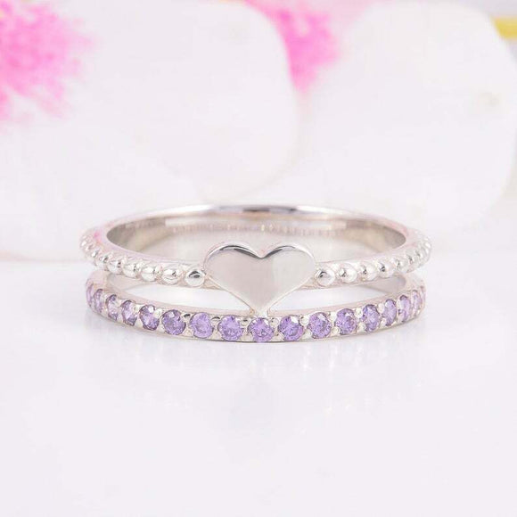 1.2ct Round Purple Amethyst Heart Split Band Engagement Ring 14k White Gold Over