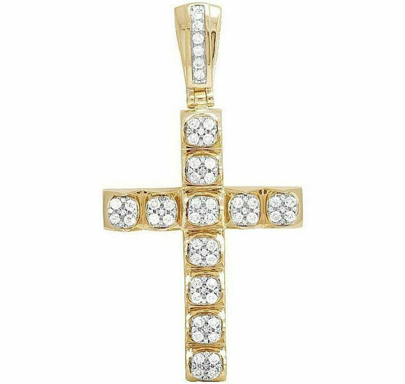 2ct Round Cut Diamond Cluster Holy Cross Pendant 14k Yellow Gold Finish NO CHAIN