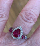 3ct Engagement Ring Pear Cut Pink Ruby Halo Trilogy Stylish 14k WhiteGold Finish