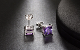 1.5ct Princess Cut Purple Amethyst Solitaire Stud Earrings 14k White Gold Finish