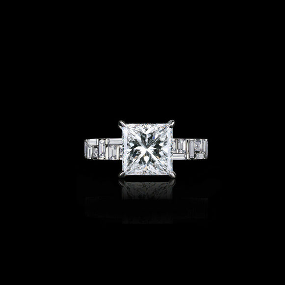 4ct Princess Cut Diamond Baguette Accent Engagement Ring 14k White Gold Finish