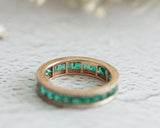 4Ct Princess Cut Green Emerald Diamond Eternity Wedding Band 14K Rose Gold Over