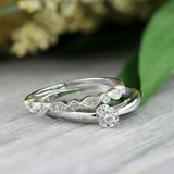 1.5Ct Round Cut Diamond Petite Bridal Set Engagement Ring 14K White Gold Finish