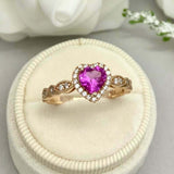 1.5ct Engagement Ring Heart Cut Pink Ruby Diamond Halo 14k Yellow Gold Finish