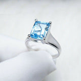 1Ct Emerald Cut Blue Topaz Diamond Solitaire Engagement Ring White Gold Finish