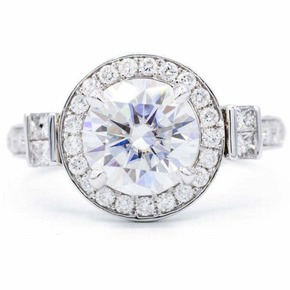 2.75ct Round Cut Diamond Engagement Ring Halo Round Accent 14k White Gold Finish