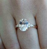 3.4ct Oval Cut Peach Morganite Engagement Ring Diamond Accents 14k RoseGold Over