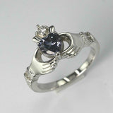 1ct Heart Cut Blue Tanzanite Engagement Ring Diamond Claddagh 14k WhiteGold Over