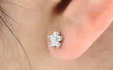 Flower Stud Earrings 0.3ct Round Brilliant Cut Diamond 14k White Gold Finish