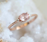 1ct Oval Cut Peach Morganite Engagement Ring 14k RoseGold Finish Diamond Trilogy