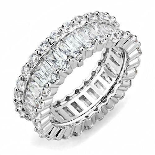 5Ct Baguette Cut Diamond Round Halo Eternity Wedding Band 14K White Gold Finish