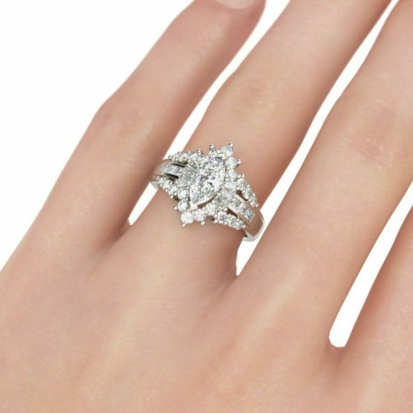 3Ct Marquise Diamond Halo Gatsby Cocktail Engagement Ring 18K White Gold Finish