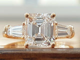 2.5ct Emerald Cut Diamond Three Stone Engagement Ring 14k White Gold Finish