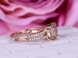 2.2ct Cushion Cut Peach Morganite Engagement Ring Split Shank 14k Rose Gold Over