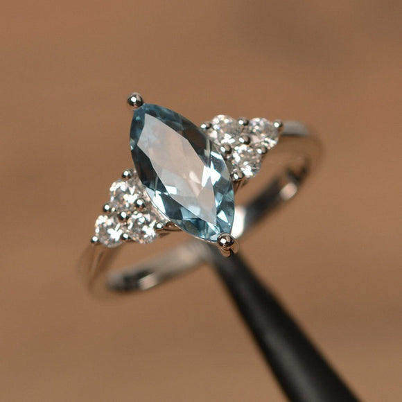 1.4ct Marquise Cut Blue Aquamarine Fancy Engagement Ring 14k White Gold Finish