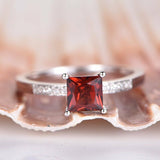 1.2ct Princess Cut Red Garnet Solitaire Engagement Ring 14k White Gold Finish