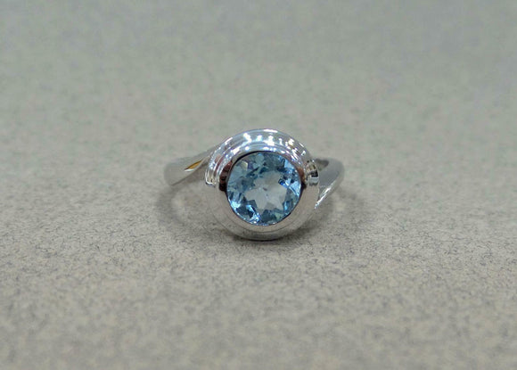 1.5ct Engagement Ring Round Cut Blue Aquamarine Solitaire 14k White Gold Finish