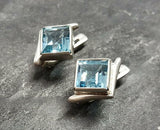 2ct Stud Earrings Asscher Cut Aquamarine Rhombus Solitaire 14k White Gold Finish