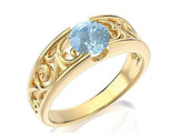 1ct Round Blue Aquamarine Vintage Filigree Engagement Ring 14k Yellow Gold Over