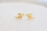 Cute Small Flying Dragon Stud Earrings for Girls 14k White/ Yellow Gold Finish