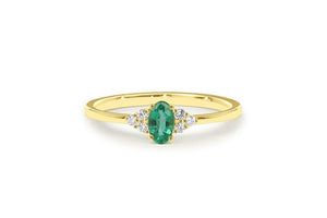 0.4ct Oval Green Emerald Dainty Minimalist Engagement Ring 14k Yellow Gold Over