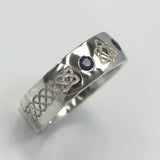 0.2ct Round Cut Blue Sapphire Wedding Band Celtic Design 14k White Gold Finish