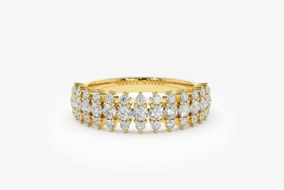 2.5ct Wedding Ring Band Round Cut Diamond Cluster Art Deco 14k YellowGold Finish