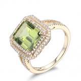 2ct Emerald Cut Green Peridot Double Halo Engagement Ring 14k Rose Gold Finish