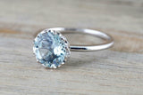 1ct Round Cut Blue Aquamarine Floral Instead of Crown Ring 14k White Gold Finish