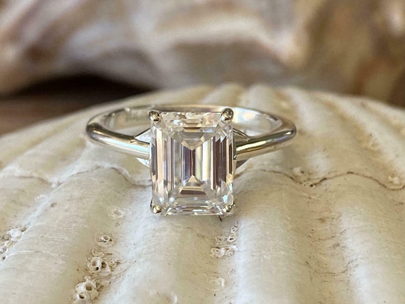 2.4ct Engagement Ring Emerald Cut Diamond 4 Prong Solitaire 14k WhiteGold Finish