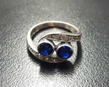 2ct Engagement Ring Round Cut Blue Sapphire Two Stone Swirl 14k WhiteGold Finish