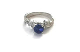 1.5ct Round Cut Blue Sapphire Floral Petal Solitaire Ring 14k White Gold Finish