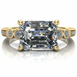 2.7ct Emerald Cut Diamond Solitaire Bezel Set Accent Ring 14k Yellow Gold Finish