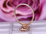 1.6ct Emerald Cut Peach Morganite Diamond Halo Solitaire Ring 14k Rose Gold Over