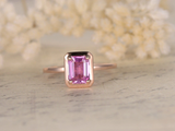 1.3ct Emerald Cut Pink Sapphire Engagement Ring Bezel Set 14k Rose Gold Finish