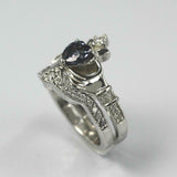 2ct Heart Blue Tanzanite Engagement Ring Claddagh Bridal Set 14k White Gold Over