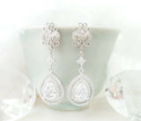 4ct Pear Cut Diamond Dual Halo Filigree Drop Women Earring 14k White Gold Finish