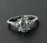 Pear Accents Trilogy Engagement Ring 2ct Oval Cut Diamond 14k White Gold Finish