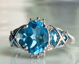 3.5ct Engagement Ring Oval Cut Blue Topaz Art Deco 14k White Gold Finish